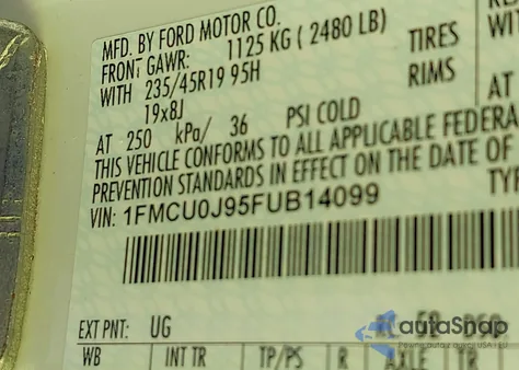 2015 Ford Escape Titanium z USA, uszkodzony, nr VIN 1FMCU0J95FUB14099